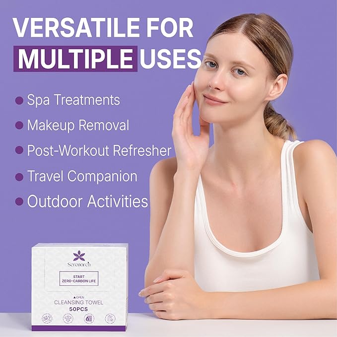 Disposable Face Towels XL, 50 Count | 10" x 12" Ultra Thick Facial Cleansing Cloths, Soft Dry Wipes for Sensitive Skin, Lint-Free Makeup Remover Towelettes