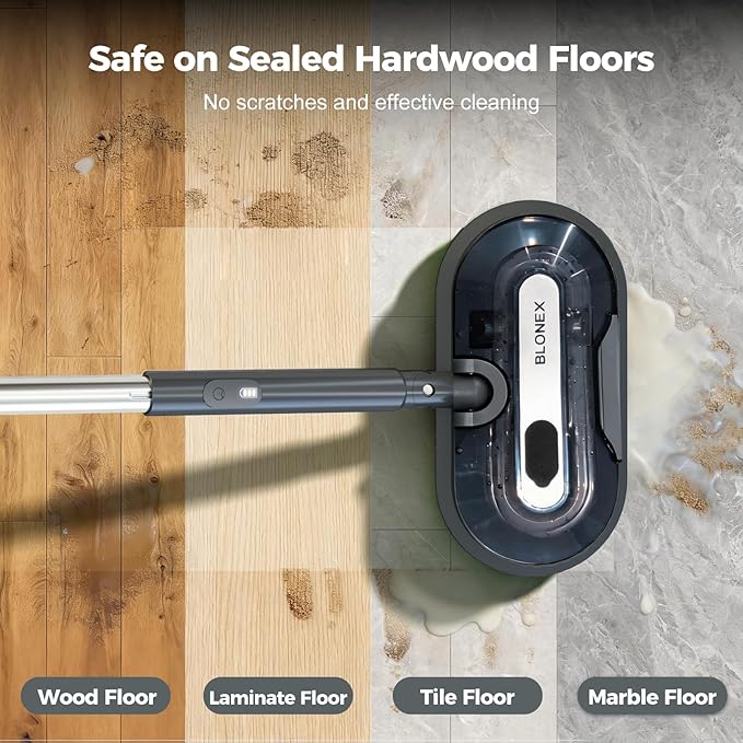 BLONEX Cordless Electric Mop with Spray & Detachable Water Tank, Lightweight Electric Spin Mop with Headlights for Hardwood Tile Laminate Floors, Long-Lasting Battery, Self-Propelled Floor Cleaner