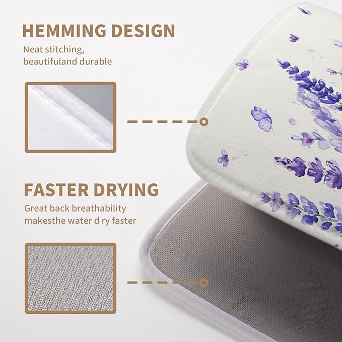 Purple Lavender Dish Drying Mat for Kitchen Counter Spring Summer Flower Floral Dishes Drainer Mats Absorbent Microfiber Dish Drying Pad Washable Dish Draining Mat Extra Large 18x24 Inch