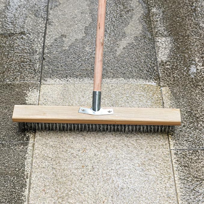 Floor Scrub Brush, Heavy Duty Rough Floor Brush Toilet Brush Floor Scrubber Brush with 20cm Stainless Steel Wire Deck Scrub Cleaning Tool for Outdoor Moss Removal