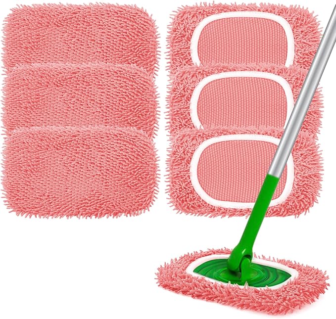 Reusable Microfiber Mop Pads Compatible with Swiffer Sweeper Mop | Dry Sweeping Cloths & Wet Mopping Cloths for Swiffer, Washable Wet Refill for Mopping Floors, 6 Pack (Mop is not Included)