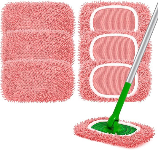 Reusable Microfiber Mop Pads Compatible with Swiffer Sweeper Mop | Dry Sweeping Cloths & Wet Mopping Cloths for Swiffer, Washable Wet Refill for Mopping Floors, 6 Pack (Mop is not Included)