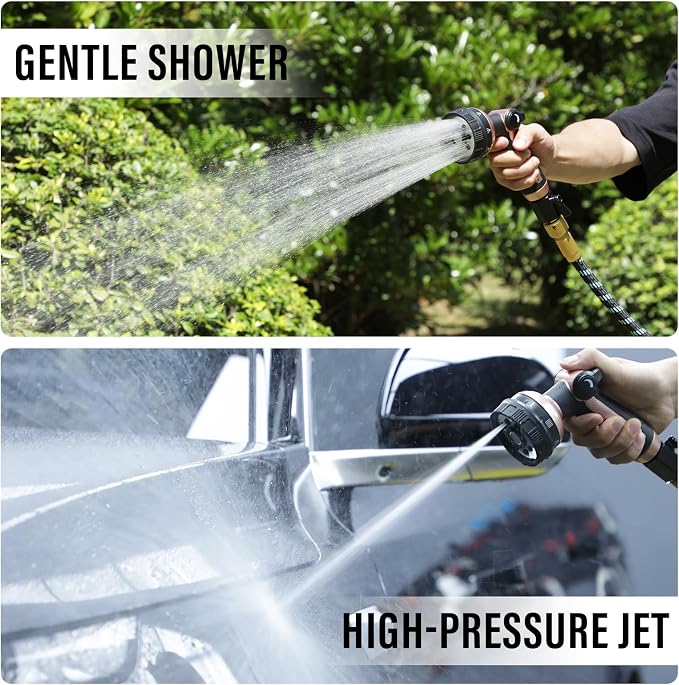 Heavy Duty Metal Garden Hose Sprayer with 8 Patterns &Thumb Control | Rust-proof metal,8 spray patterns,Thumb-control flow,On-off valve, Ergonomic grip for Lawns,Plants,Cars,Pets