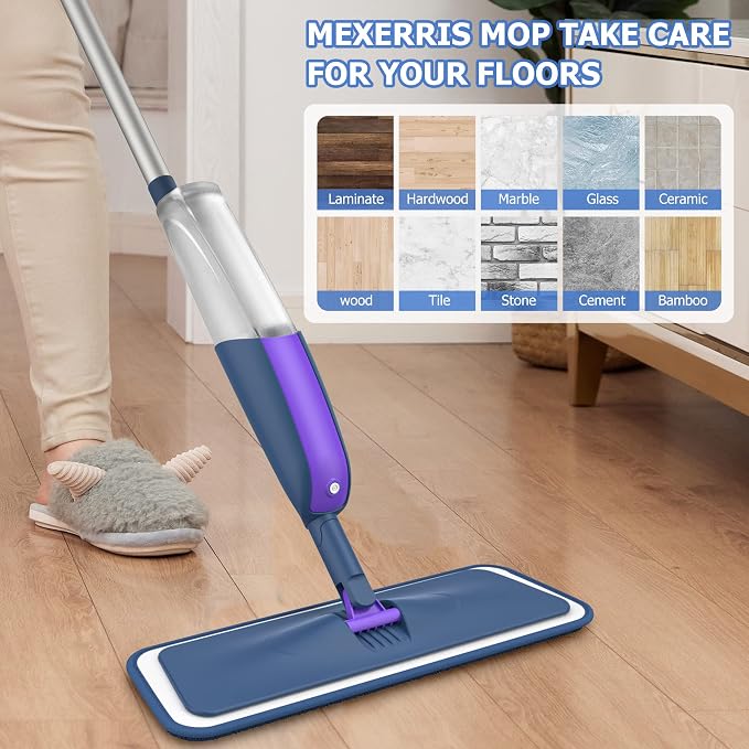 Spray Mops for Hardwood Floors Cleaning: MEXERRIS Wet Mop with 2 Refillable Bottles - Floor Mop with 4 Washable Pads for Swiffer PowerMop - Home Commercial Dry Dust Mops for Laminate Tile Vinyl Wood
