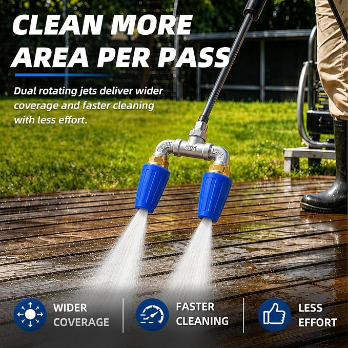 Dual Turbo Nozzle Pressure Washer, 1/4-Inch Quick Connect, 4000 PSI | Twin 360° rotating turbo tips, 4-6 GPM, 2.0 orifice for power washer cleaning of driveways, concrete, patios and decks