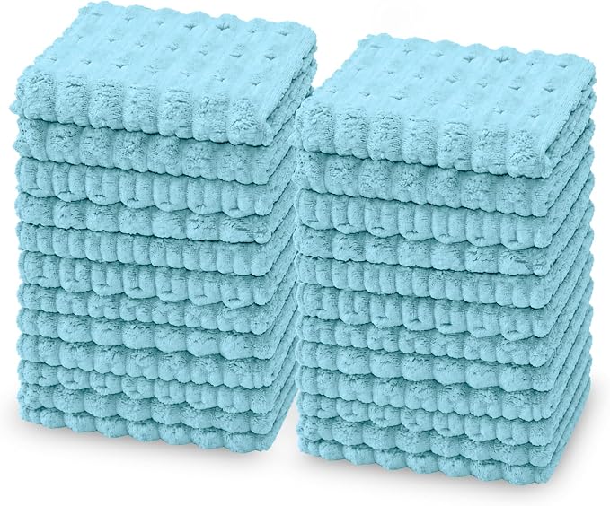 kimteny Microfiber Dish Cloths for Kitchen, 24 Pack 12 x 12 Inch Coral Velvet Kitchen Cleaning Cloths, Absorbent Reusable Non-Scratch Dish Rags for Dishes, Countertops & Sink