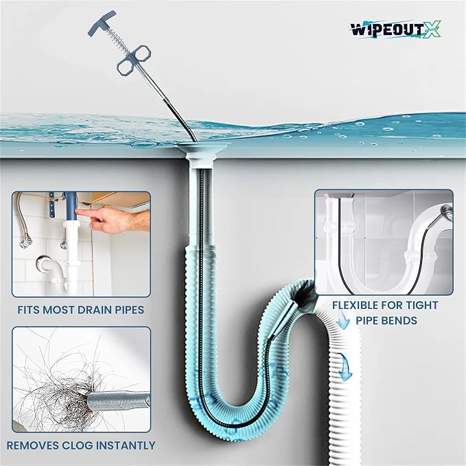 10 Pack drain clog remover Kit with 79 inch Flexible drain snake Tool 7 Hair Removers 2 Cleaning Brushes and 1 Pair Reusable Gloves for Home Use