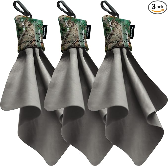 SPUDZ Ultra Microfiber Lens Cleaner with Closeable Bottom – Clip-On Pouch, Washable – for Binoculars, Scopes, Glasses, Screens | Ultra Alpine Mountain Camo, 6 x 6 Inch (3-Pack)