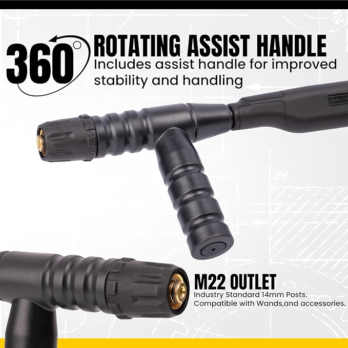 DXPA45SG OEM Trigger Gun with Assist Handle and Quick Connect Adapter 8 GPM, 4500 PSI, Rear M22 Inlet and Outlet, Compatible with Simpson, DeWalt, ExCell, Craftsman, and other Major Brands