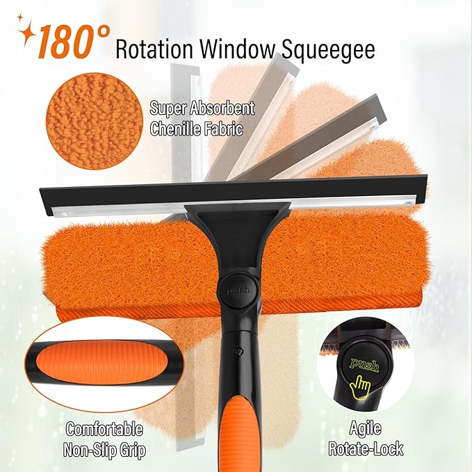 30FT High Window Cleaning Kit with Pole,Professional Window Clean Pole Kit | 2 in 1 Window Squeegee for Window Clean,5-24FT Window Wash Kit Include Replacement,180°Rotatable Squeegee for Indoor/Outdoor