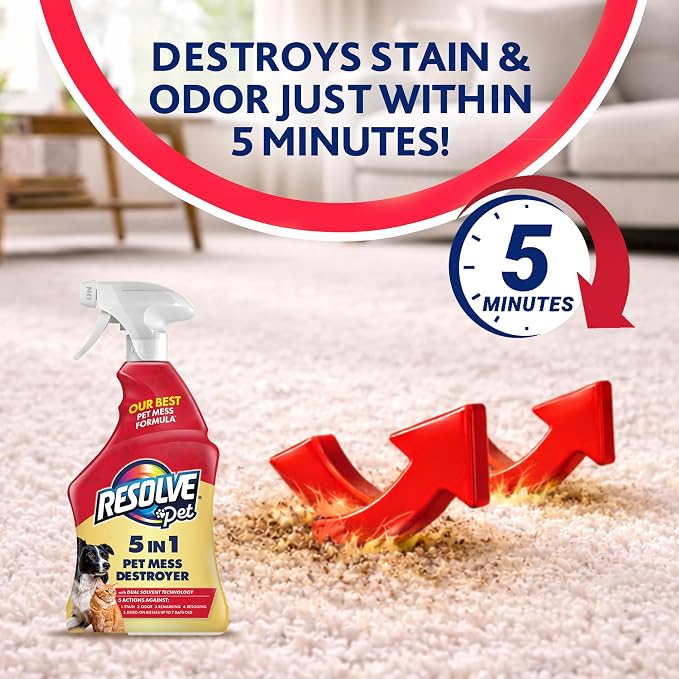 Resolve 5-in-1 Carpet Cleaner Spray – for Removal of Pet Stains & Odors Up to 7 Days Old, 22oz