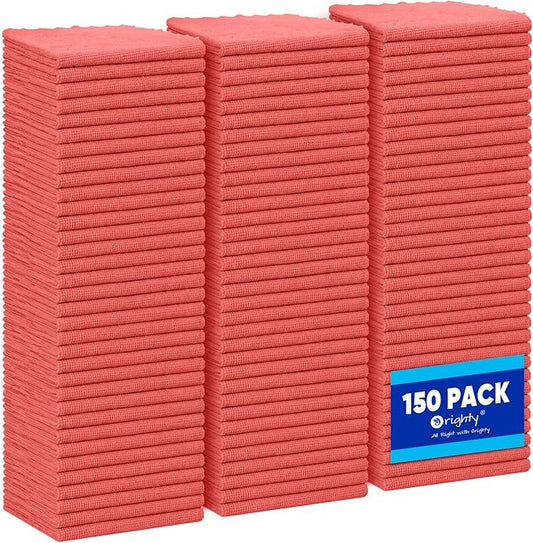 Orighty Cleaning Cloths Bulk, 150 Pack Shop Rags Reusable, Multi-Purpose Shop Towels for Cars, Microfiber Cleaning Rags for Automotive, Mechanic, Kitchen, Lint Free Towels 12x12 Inch, Red