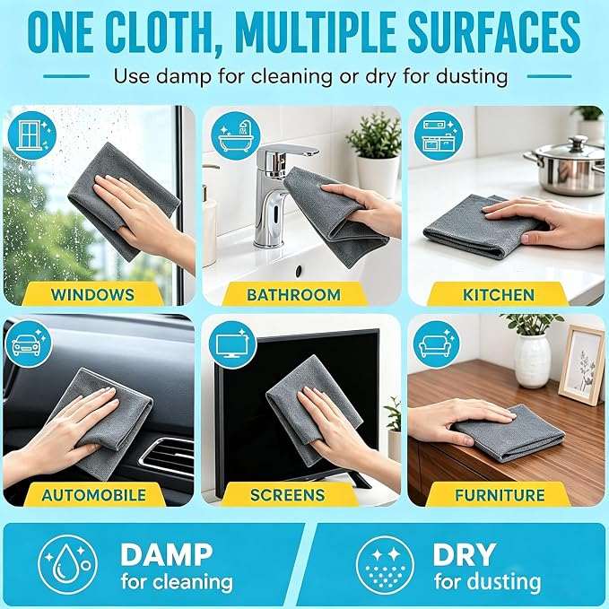 5PC Magic Cleaning Cloths, Reusable Microfiber Cleaning Cloth for Home, Kitchen, Car, Glass & Stainless Steel, Lint-Free & Streak-Free All-Purpose Washable Cleaning Towels