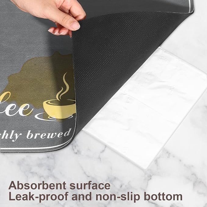 CooRug Absorbent Coffee Mat, Fashion Dish Drying Mat for Kitchen Counter Coffee Bar Accessories Espresso Machine Dish Rack 12" x 20" Dark Grey