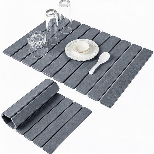Large Stone Dish Drying Mats for Kitchen Counter 24"(L)×16"(W) Foldable Quick Dry Stone Dish Drying Mats Kitchen Absorbent Diatomaceous Earth Drying Stone Mat for Dishes Bottles Cups Dark Gray