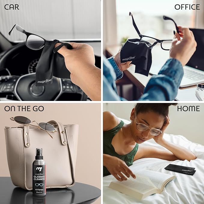 MagicFiber Glasses Cleaner Spray & Cloth Kit, Eye Glass & Lens Cleaner | Great for Eyeglass Cleaning, Phone, VR & Reading Glasses