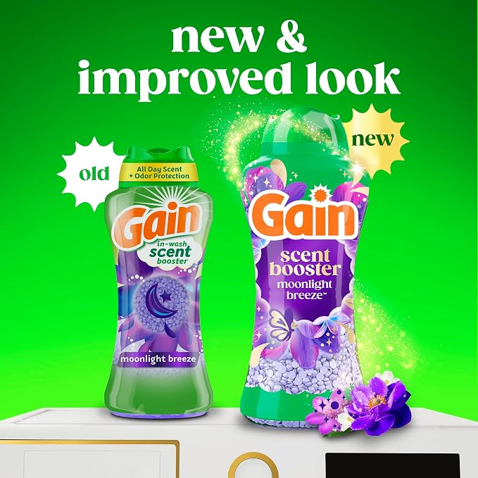 Gain In-Wash Laundry Scent Booster Beads Long-Lasting Fresh Scent Beads All Day Freshness and Odor Protection, Moonlight Breeze Scent, 30.1 oz (Packaging May Vary)