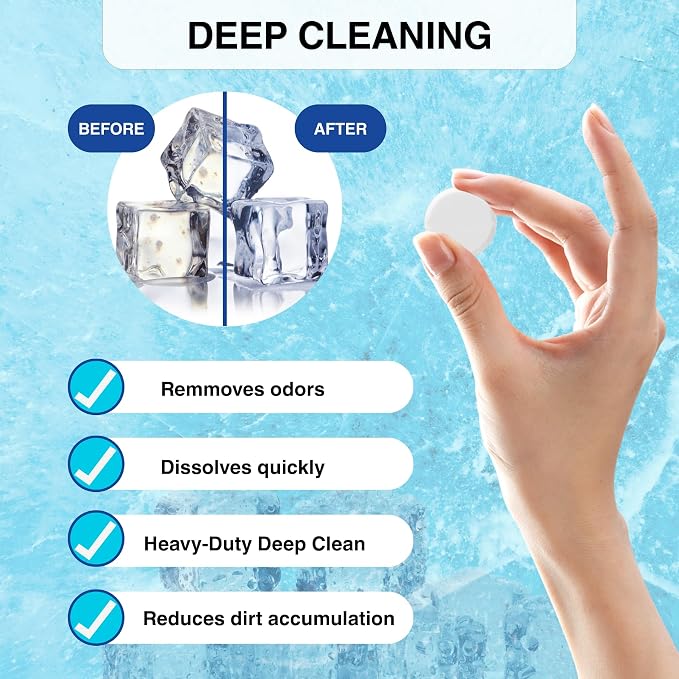 flowcheer Ice Maker Cleaner Tablets, Cleaning and Descaler for Countertop and Home Ice Machines, 24 Count for 1 Year, Suitable for Most Surfaces