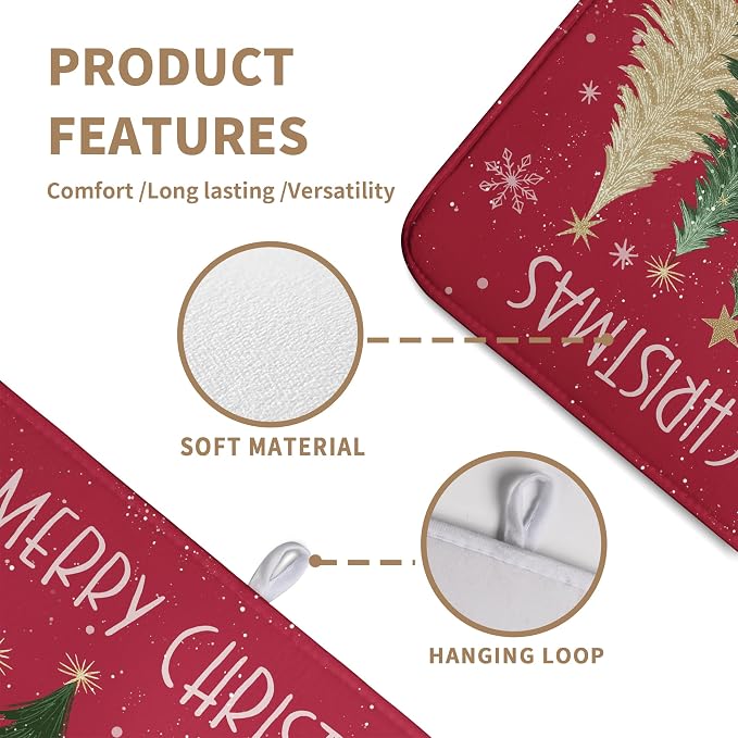 Merry Christmas Dish Drying Mat for Kitchen Counter 18x24 Inch Red Xmas Tree Snowflakes Drying Pad Winter Holiday Absorbent Microfiber Dish Draining Reversible Dish Drainer Rack Mat