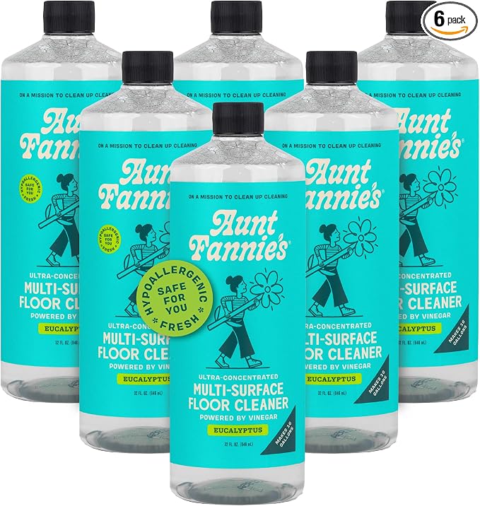 Aunt Fannie's Ultra Concentrated Floor Cleaner Vinegar Wash, Multi-Surface Solution For Mopping, Makes 16 Gallons, Eucalyptus Scent, 32 oz. (Pack of 6)