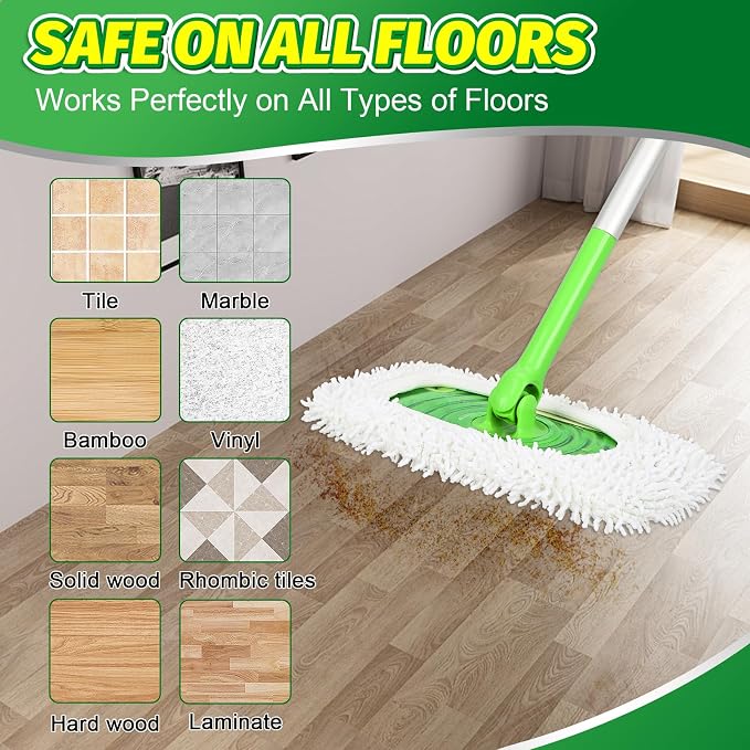 Reusable Microfiber Chenille Mop Pads Compatible with Swiffer Mop | 4 Pack Dry Sweeping Cloths, Wet Pad Refills for Wet & Dry, Washable Pads Refills for Household Cleaning (Mop is not Included)