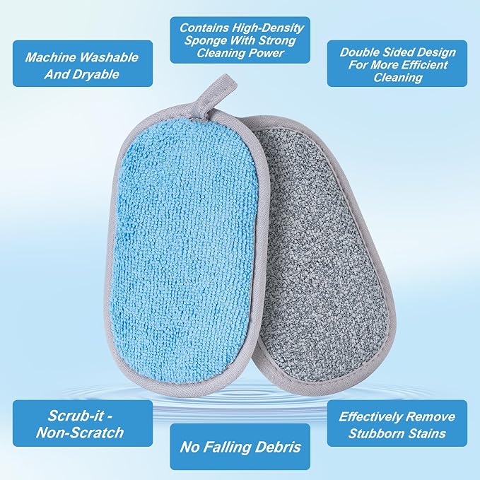 Dual-Sided Multi-Purpose Scrub Sponges, Non-Scratch Dishwashing Sponges for Kitchen, Reusable Microfiber Sponge for Efficiently Cleaning Dishes, High Density Sponge Inside (6 Pack, Medium) Gray