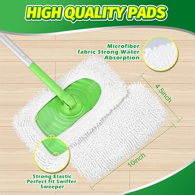 Reusable Microfiber Chenille Mop Pads Compatible with Swiffer Mop | 4 Pack Dry Sweeping Cloths, Wet Pad Refills for Wet & Dry, Washable Pads Refills for Household Cleaning (Mop is not Included)