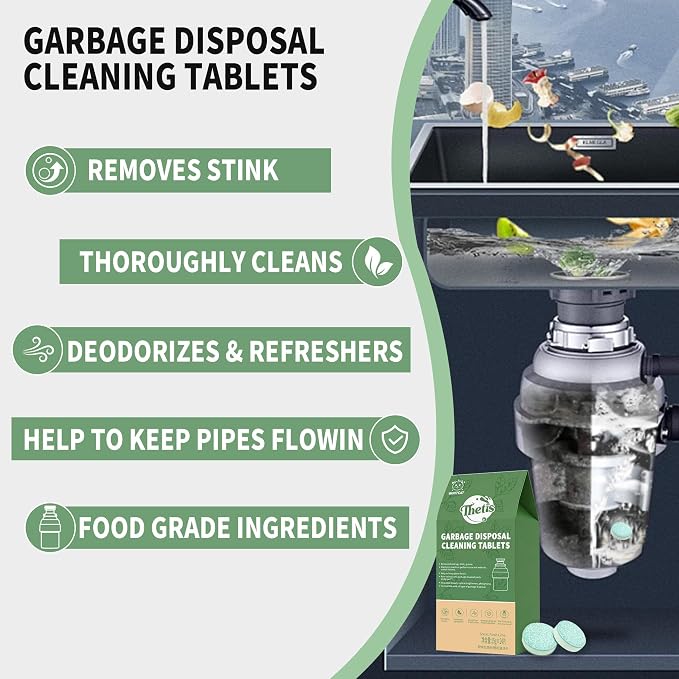 Whitecat Garbage Disposal Cleaner Tablets, 24 Pack (1 Year Supply) – Foaming Lime Deodorizer for Sink, Removes Grease & Build-Up, Bleach-Free, Safe for All Disposals