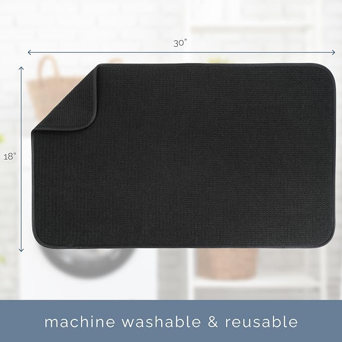S&T INC. Dish Drying Mat Jumbo, 18” x 30”, Absorbent Microfiber Kitchen Counter Mat, Dish Drying Pad for Dishes, Utensils, Pots and Pans, Jumbo, Black