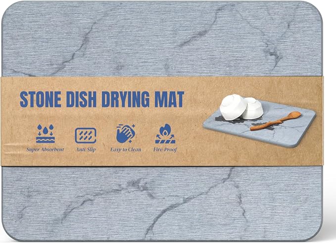 Quick Dry Stone Drying Mat for Kitchen Counter, Water-Absorbent Diatomaceous Dish Drying Mats, Multi-Purpose Stone Drying Tray for Cups Dishes Bottles