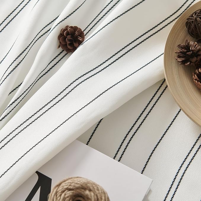 jinchan Black Stripe Linen Look Tier Curtains, 26x24, 2 Panels, White | Light filtering, rod pocket, farmhouse style, rustic decor, kitchen, bathroom, laundry room, RV, small windows