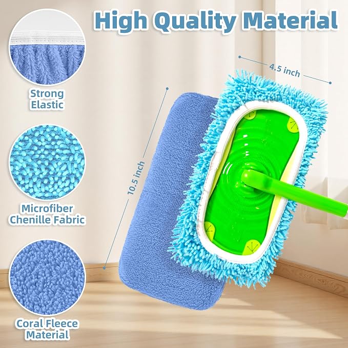 4 Pack Reusable Mop Pads Compatible with Swiffer Sweeper Mop (Normal and Deluxe), Microfiber Wet & Dry Sweeping Cloth, Reusable Washable Pads for Floor Cleaning (Blue, Not Include Mop)