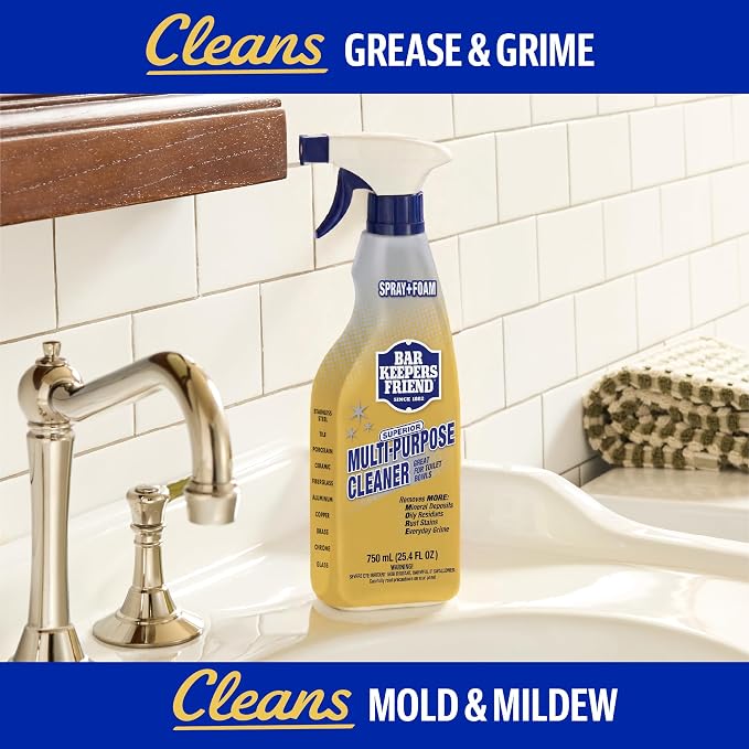 Bar Keepers Friend Soft Cleanser 26 oz + Spray & Foam Multipurpose MORE Spray Cleaner 25.4 oz, Multi Purpose Cleaner Bundle, Removes Grease, Rust Stains, Soap Scum & More in Home & Outdoors