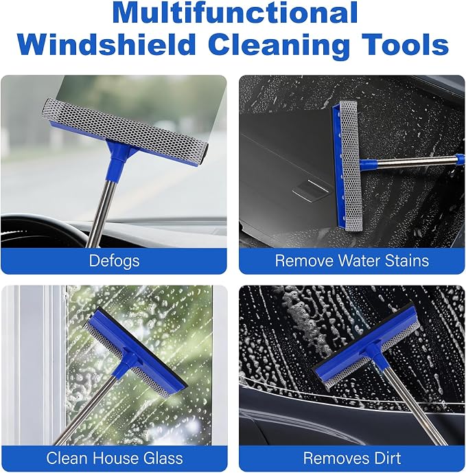 Conliwell Car Windshield Squeegee wtih 15-23inch Handle, Car Window Cleaning Tool Extendable Handle Inside Glass Wiper Kit, Supplies Suitable for Trucks, SUVs, RVs Window, Blue