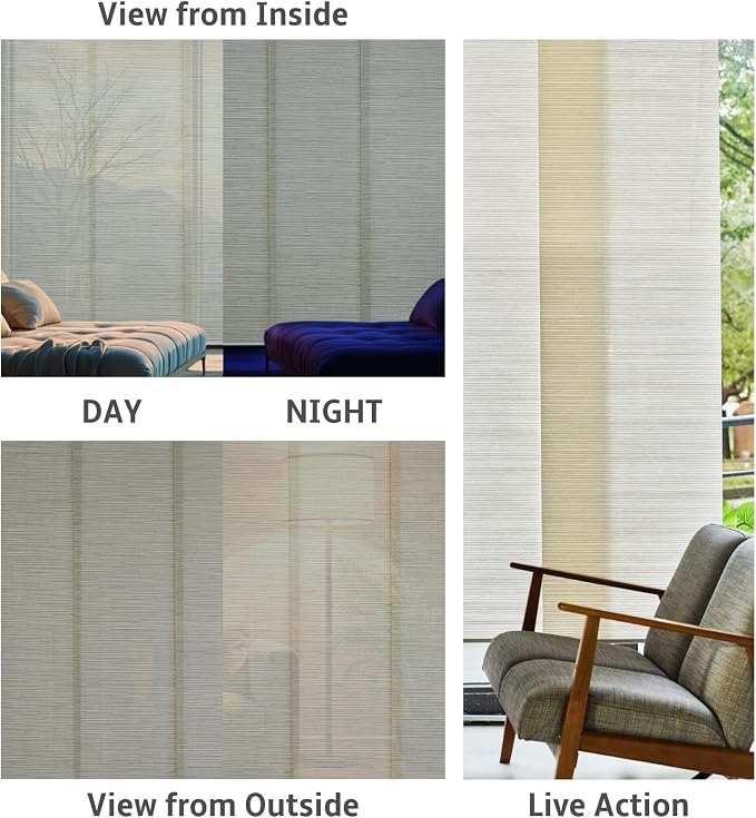 Replacement Fabric Panels for Sliding Glass Door (4-Pack, 23"x96"), Fabric Only, Natural Woven Blind Slats, Trimmable, Sheer, Track & Bottom Rail Not Included,Sand Gold