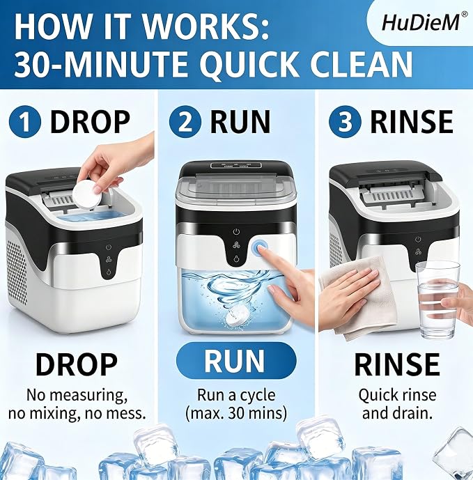 Nugget Ice Maker Cleaner Tablets - Bring Back Fresh-Tasting Ice | Removes Limescale & Odors to Keep Ice Machine Clean & Running Smoothly - Nickel-Safe - Fits GE Opal, Frigidaire & More