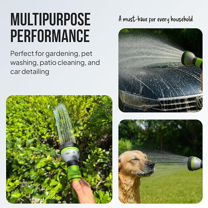 Garden Hose Nozzle – 8-Pattern Hose Sprayer with Thumb Control – Watering Tool for Garden, Car Wash, Lawn Care & Pet Shower