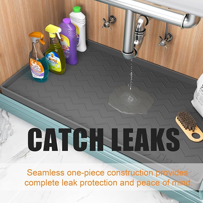 TigeJoy 34" x 22" Under Sink Mats for Kitchen Waterproof, Leak-Proof Silicone Mat Sink Protector and Cabinet Liner, Kitchen Essentials Organizer and Storage, Boot or Shoe Tray, Pet Feeding Mat