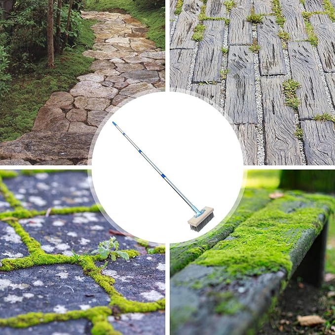 Concrete Scrubber Patio Scrubber Moss Algae Plant Stain Remover | Deck Scrub Brush Long Handle Outside Moss Remover Outdoor Scrubbing Tool Garage Cleaner for Patio Deck Garden Shower Wall