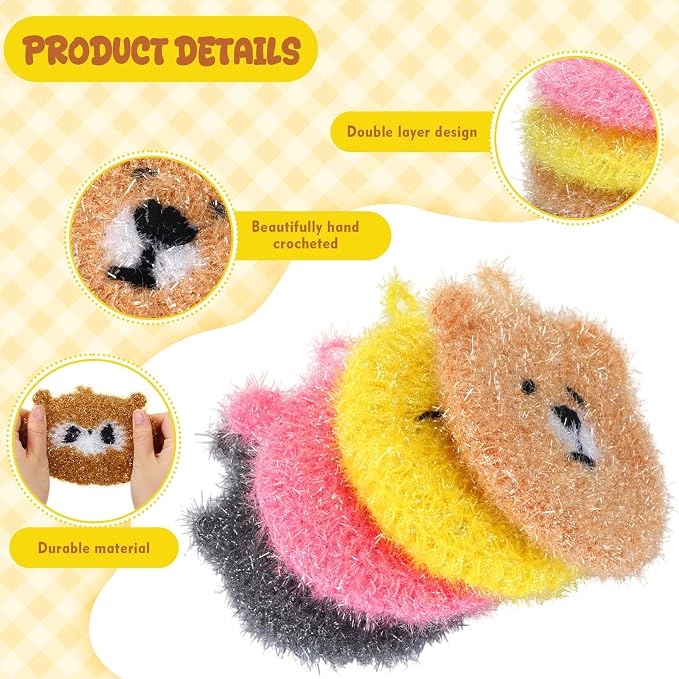 Kenning 16 Pcs Dish Scrubber Non Scratch Dish Washing Scrubbers Reusable Household Cleaning Kitchen Tools for Dishwashing Washing Dishes Cookware Tubs Sinks (Animal)