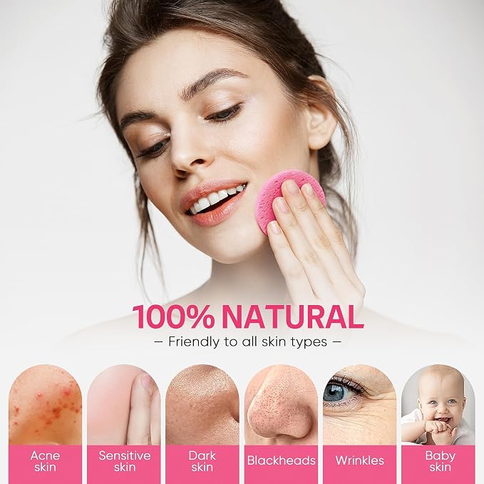 GAINWELL Bride to Be Gifts, 50-Count Compressed Facial Sponge, Daily Facial Cleansing and Exfoliating, 100％ Natural Cosmetic Spa Sponges for Makeup Remover, Reusable, Pink