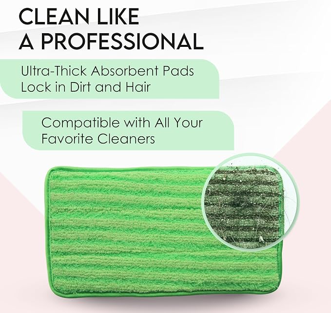 Reusable Pads Compatible with Swiffer Sweeper Mops - Washable Microfiber Mop Pad Refills by Turbo - 12 Inch Floor Cleaning Mop Head Pads Work Wet and Dry - 2 Pack