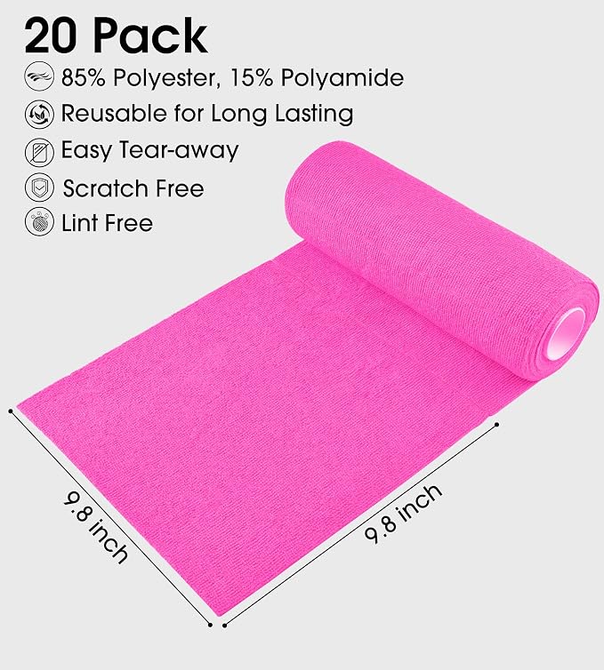 KitchLife Microfiber Cleaning Cloth Roll - Tear-Away Reusable Microfiber Paper Towels, Lint-Free, Washable, 20 Sheets for Kitchen, Car, Dishes, and Sensitive Surfaces (Hot Pink)
