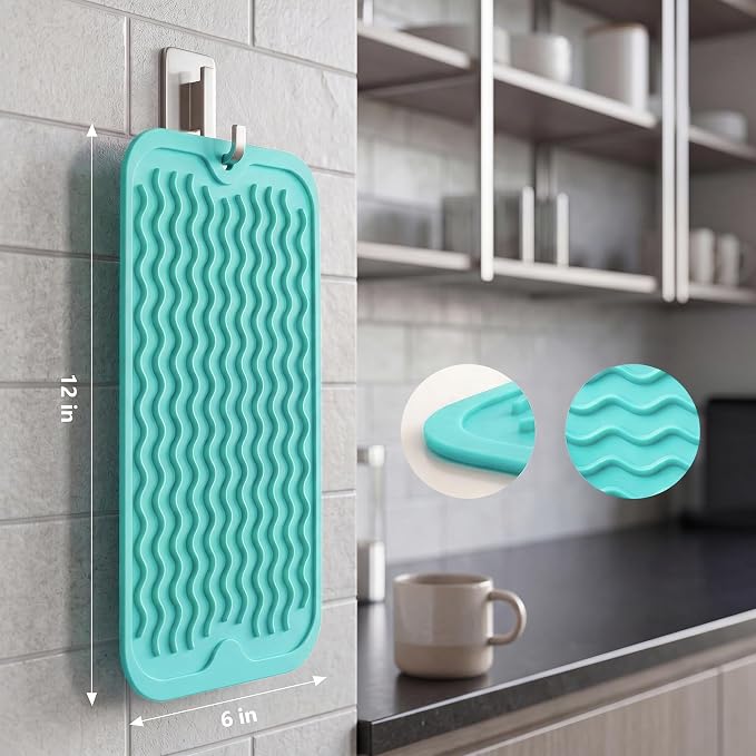 MicoYang Silicone Dish Drying Mat for Multiple Usage,Easy clean,Eco-friendly,Heat-resistant Silicone Mat for Kitchen Counter or Sink,Refrigerator or Drawer Liner Mint S 12 inches x 6 inches