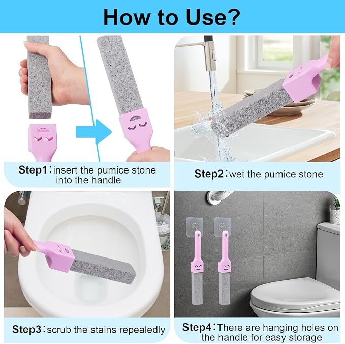 Herda 8-Pack Pumice Stone Scouring Stick with 2 Universal Handles, Pumice Stone for Cleaning Stove, Toilet, Tub, Grill, Swimming Pool, Sink, Removes Hard Water Rings, Calcium Deposits, Rust Buildup