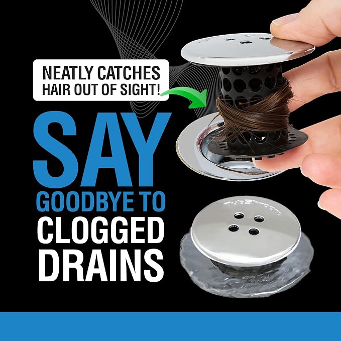 TubShroom Tub Drain Hair Catcher, Black Chrome – Protector and Catcher for Bathroom Drains, Fits 1.5” 1.75” Bathtub Shower Drains