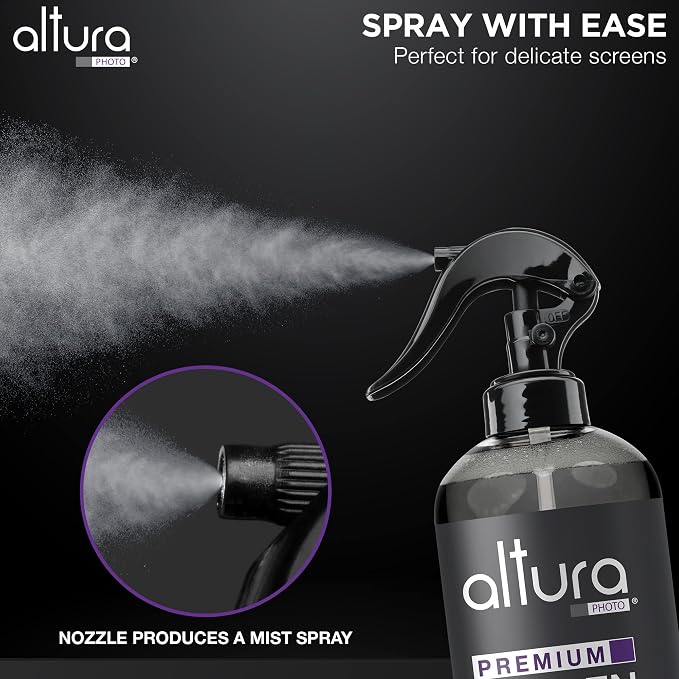 Altura Photo TV Screen Cleaner Spray & Wipe Kit for Smart TV LCD OLED, 16oz | Includes Cleaner, 2 Micofiber Cleaning Cloths, Great for Computers, Monitors, LED, Touchscreens, Laptops, Electronics