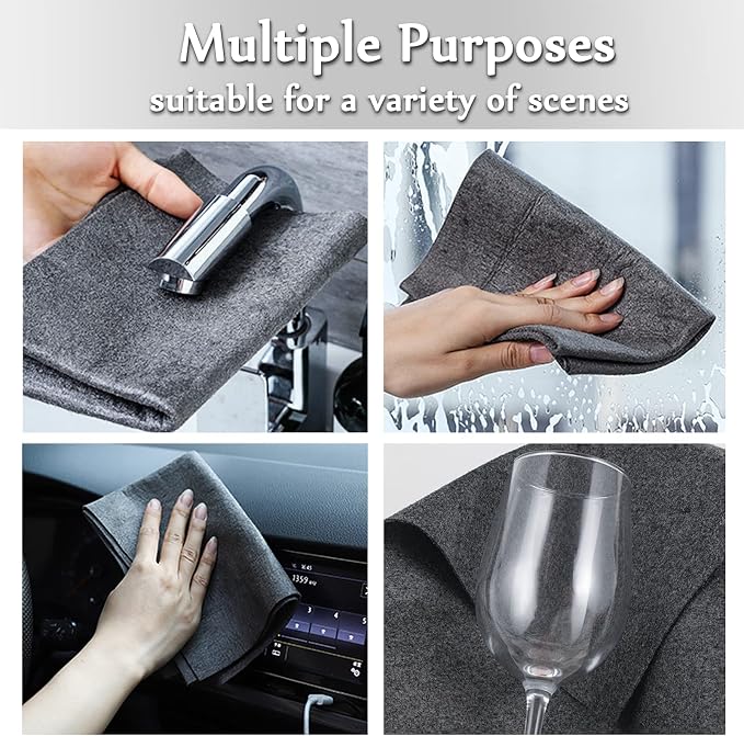 XANGNIER Thickened Magic Cleaning Cloth,8 Pcs Lint Free Cloth,Reusable Microfiber Cleaning Rag for Windows,Mirror,Glass,Car,Gray