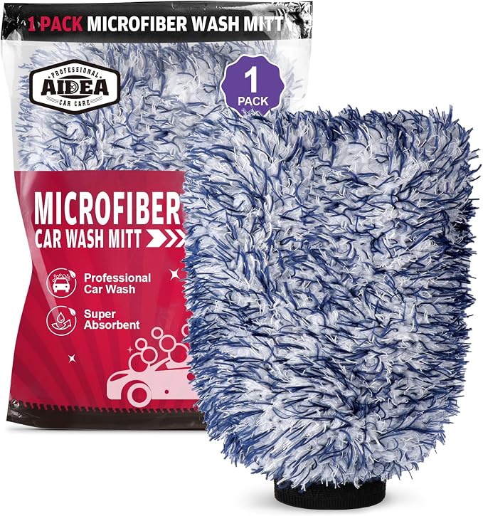 AIDEA Car Wash Mitt Microfiber, 1PK Wheel Cleaner Mitts, 7.12''X10.14'' | Scratch Free Lint-Free, Extra Plush Premium Microfiber Mitt Car Wash Brush, Regular Size
