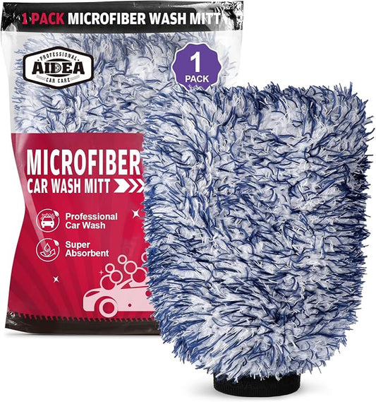 AIDEA Car Wash Mitt Microfiber, 1PK Wheel Cleaner Mitts, 7.12''X10.14'' | Scratch Free Lint-Free, Extra Plush Premium Microfiber Mitt Car Wash Brush, Regular Size